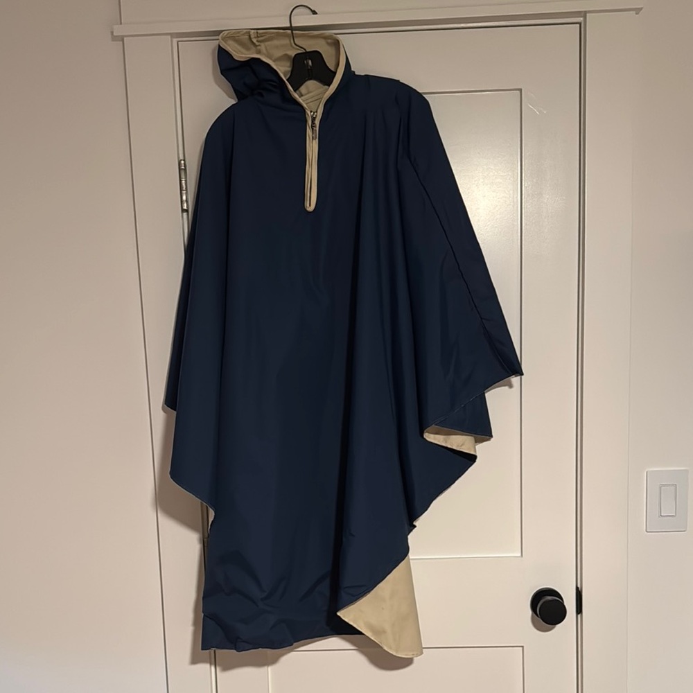 Navy and Beige Hooded rain poncho